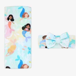 Layette|Swaddles<Little Sleepies Swaddle & Luxe Bow Headband Set Mystic Mermaids