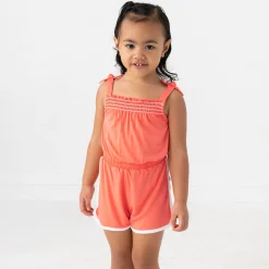 Bamboo Baby Clothes|Rompers<Little Sleepies Smocked Romper Paradise Peach