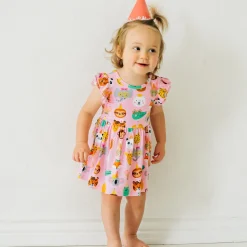 Bamboo Baby Clothes|Bodysuits<Little Sleepies Flutter Skater Dress with Bodysuit Party Pals
