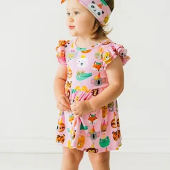 Bamboo Baby Clothes|Bodysuits<Little Sleepies Flutter Skater Dress with Bodysuit Party Pals