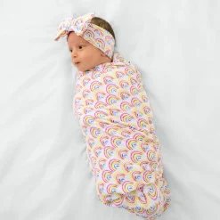 Layette|Swaddles<Little Sleepies Swaddle & Luxe Bow Headband Set Pastel Rainbows