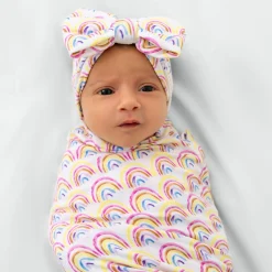 Layette|Swaddles<Little Sleepies Swaddle & Luxe Bow Headband Set Pastel Rainbows