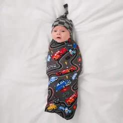 Layette|Swaddles<Little Sleepies Swaddle & Hat Set Piston Cup