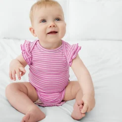 Bamboo Baby Clothes|Bodysuits<Little Sleepies Flutter Bodysuit Pop Pink Stripes
