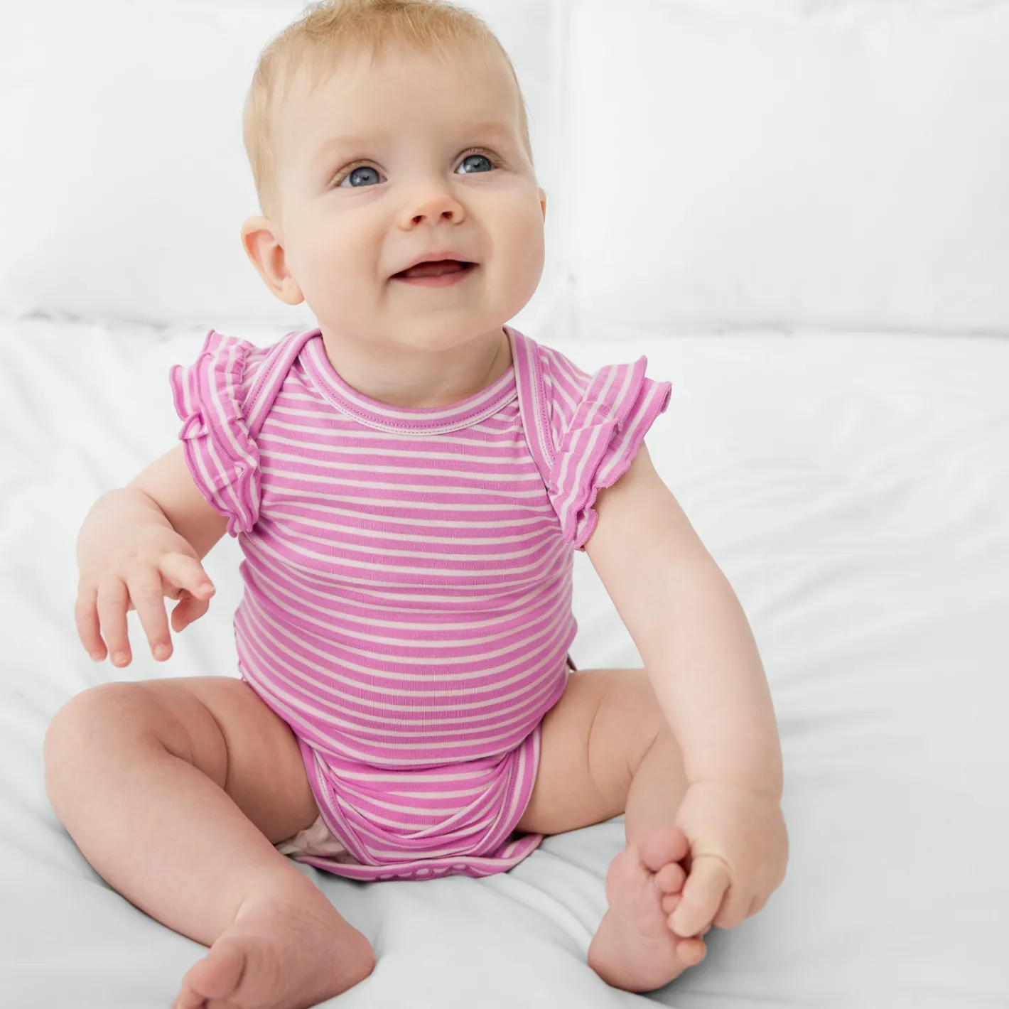Bamboo Baby Clothes|Bodysuits<Little Sleepies Flutter Bodysuit Pop Pink Stripes