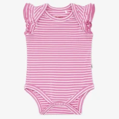 Bamboo Baby Clothes|Bodysuits<Little Sleepies Flutter Bodysuit Pop Pink Stripes