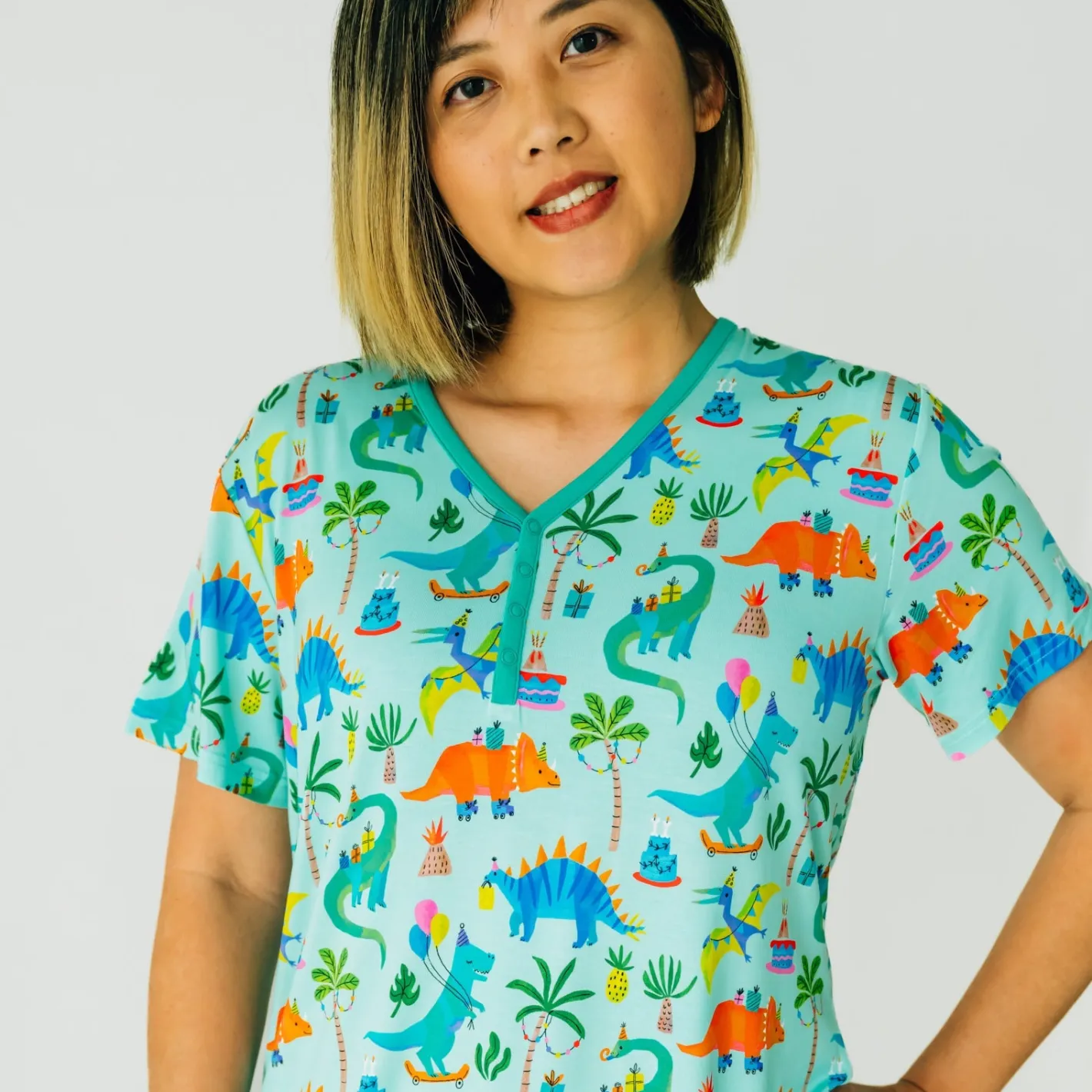 Mommy & Me|Mommy & Me<Little Sleepies Women's Short Sleeve Pajama Top Prehistoric Party