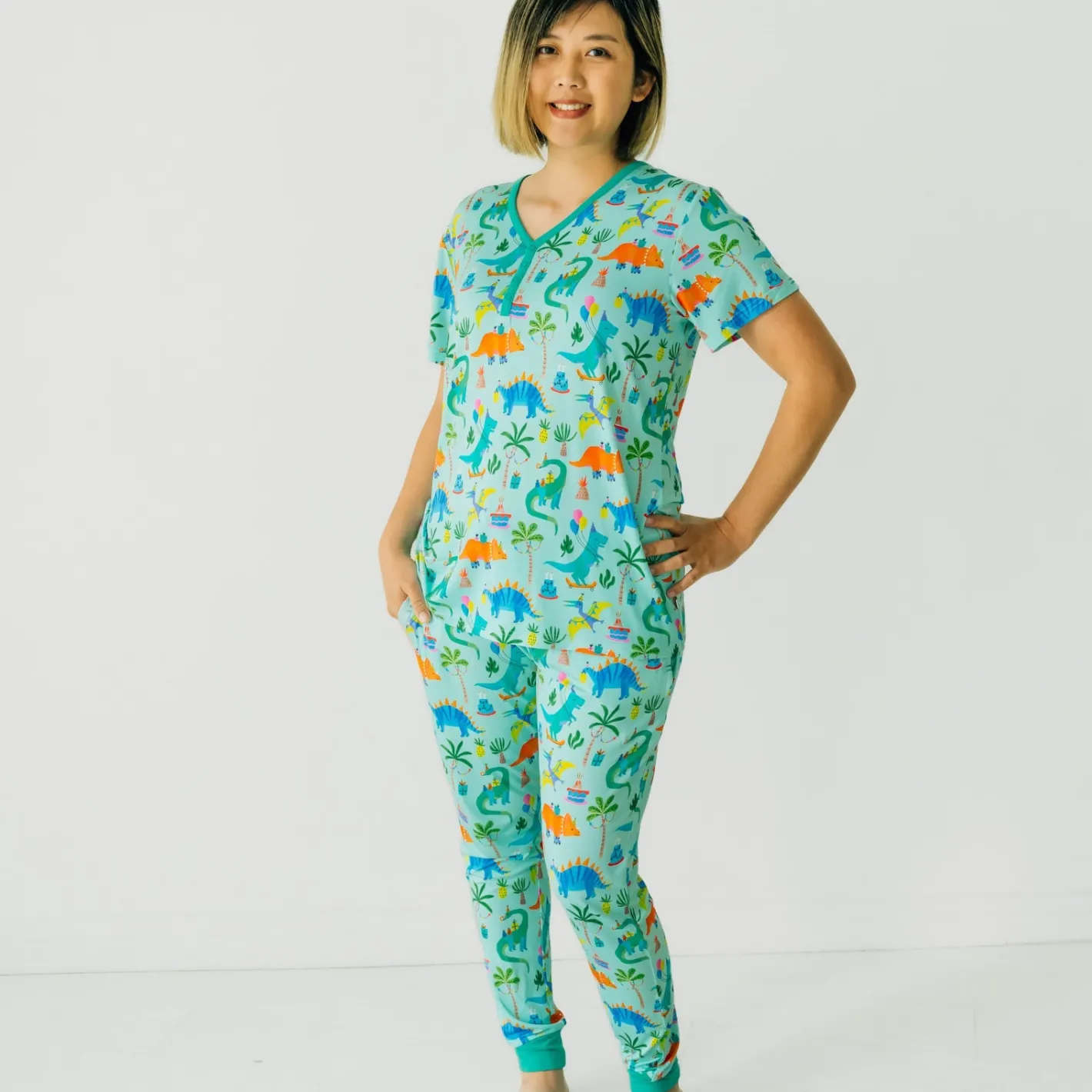 Mommy & Me|Mommy & Me<Little Sleepies Women's Short Sleeve Pajama Top Prehistoric Party
