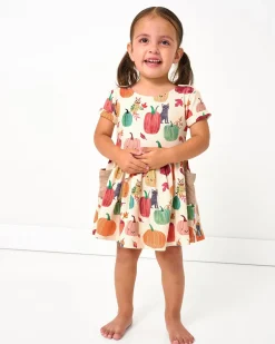Bamboo Baby Clothes|Dresses<Little Sleepies Patch Pocket Dress with Bloomer Pumpkin Pals