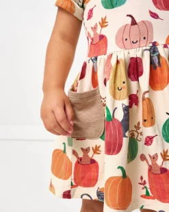 Bamboo Baby Clothes|Dresses<Little Sleepies Patch Pocket Dress with Bloomer Pumpkin Pals