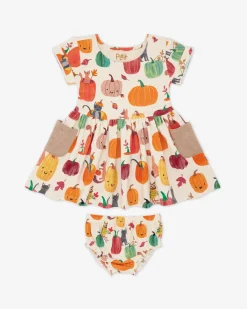 Bamboo Baby Clothes|Dresses<Little Sleepies Patch Pocket Dress with Bloomer Pumpkin Pals