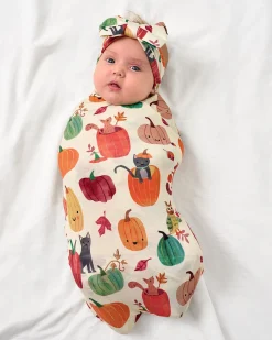 Layette|Swaddles<Little Sleepies Swaddle & Luxe Bow Headband Set Pumpkin Pals