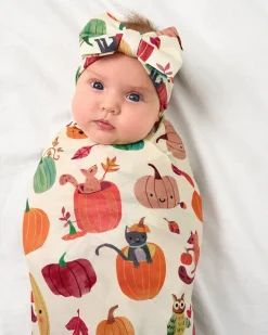 Layette|Swaddles<Little Sleepies Swaddle & Luxe Bow Headband Set Pumpkin Pals