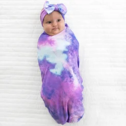 Layette|Swaddles<Little Sleepies Swaddle & Luxe Bow Headband Set Purple Watercolor