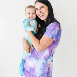 Mommy & Me|Mommy & Me<Little Sleepies Women's Short Sleeve Pajama Top Purple Watercolor