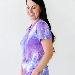 Mommy & Me|Mommy & Me<Little Sleepies Women's Short Sleeve Pajama Top Purple Watercolor