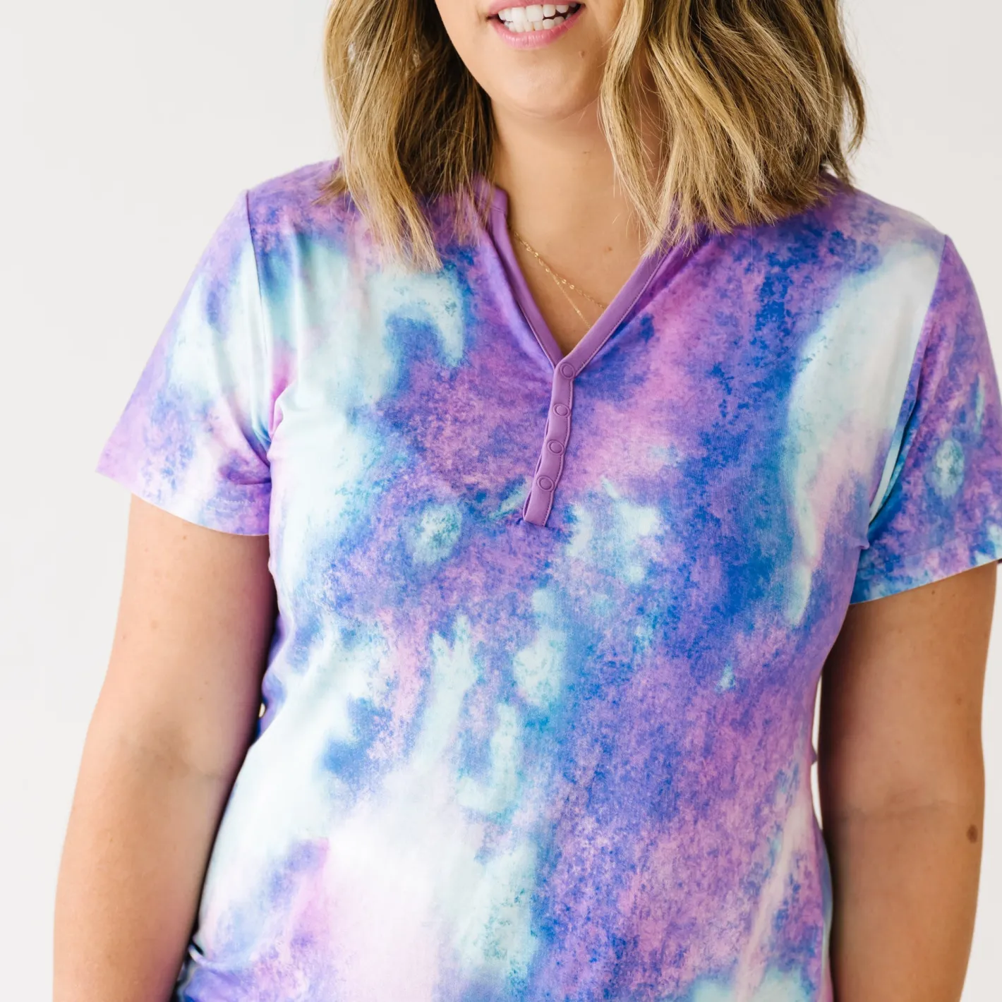 Mommy & Me|Mommy & Me<Little Sleepies Women's Short Sleeve Pajama Top Purple Watercolor
