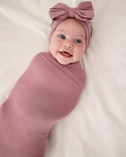 The Newborn Shop|The Newborn Shop<Little Sleepies Ribbed Swaddle & Luxe Bow Headband Set Rosewood