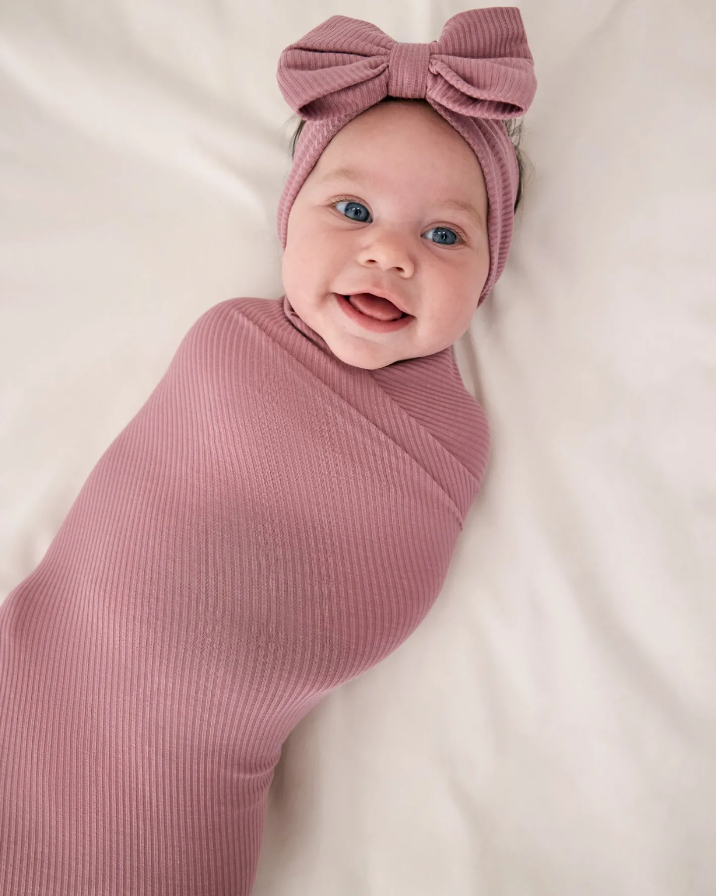 The Newborn Shop|The Newborn Shop<Little Sleepies Ribbed Swaddle & Luxe Bow Headband Set Rosewood