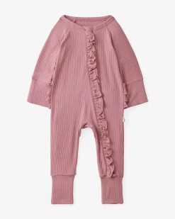 The Newborn Shop|The Newborn Shop<Little Sleepies Ribbed Ruffle Zippy Rosewood