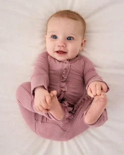The Newborn Shop|The Newborn Shop<Little Sleepies Ribbed Ruffle Zippy Rosewood