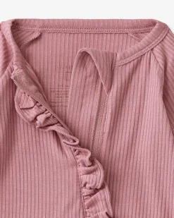 The Newborn Shop|The Newborn Shop<Little Sleepies Ribbed Ruffle Zippy Rosewood