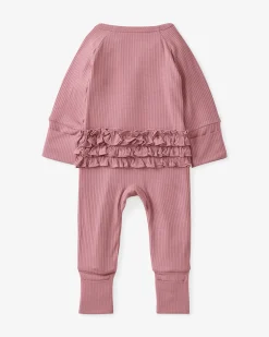 The Newborn Shop|The Newborn Shop<Little Sleepies Ribbed Ruffle Zippy Rosewood