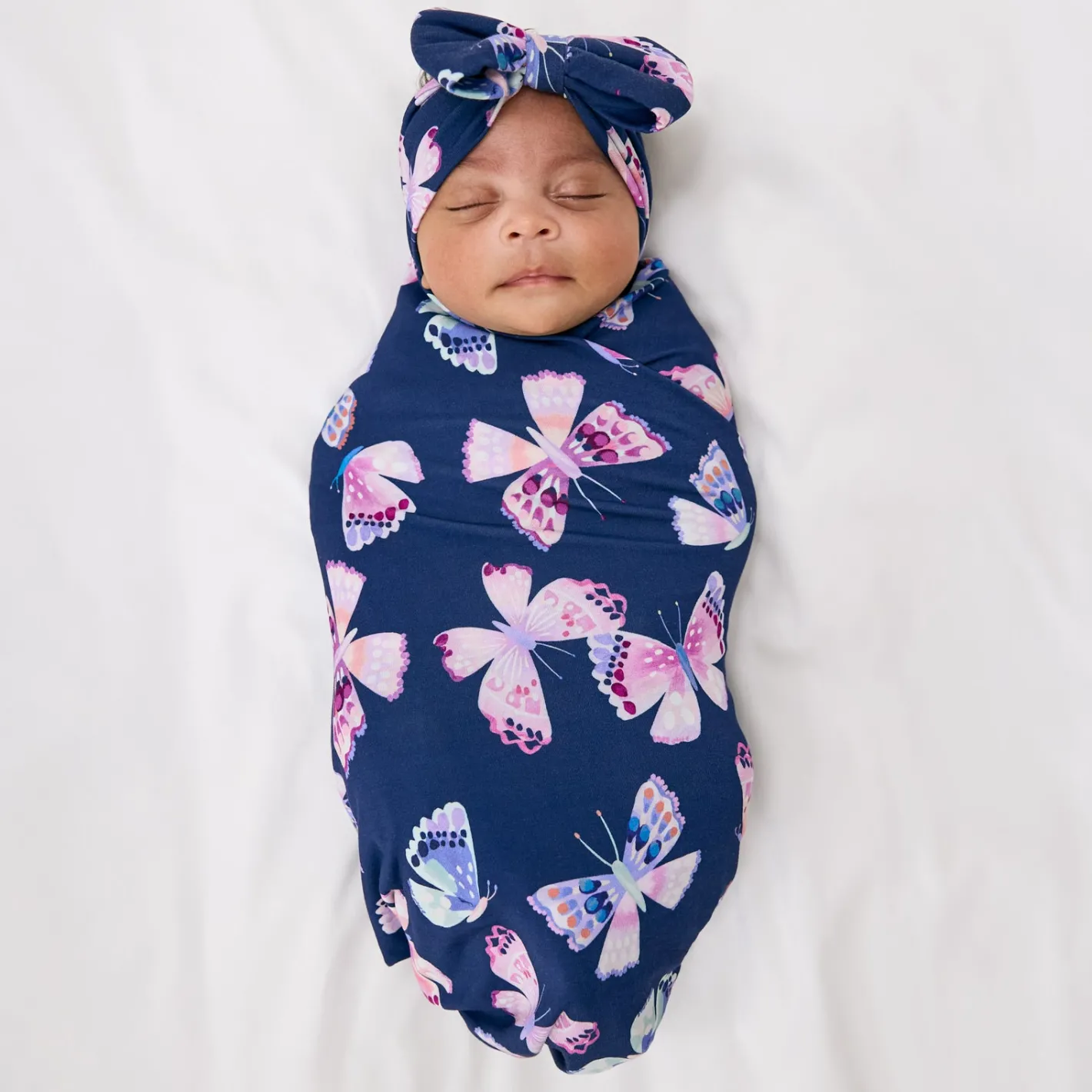 Layette|Swaddles<Little Sleepies Swaddle & Luxe Bow Headband Set Royal Butterflies