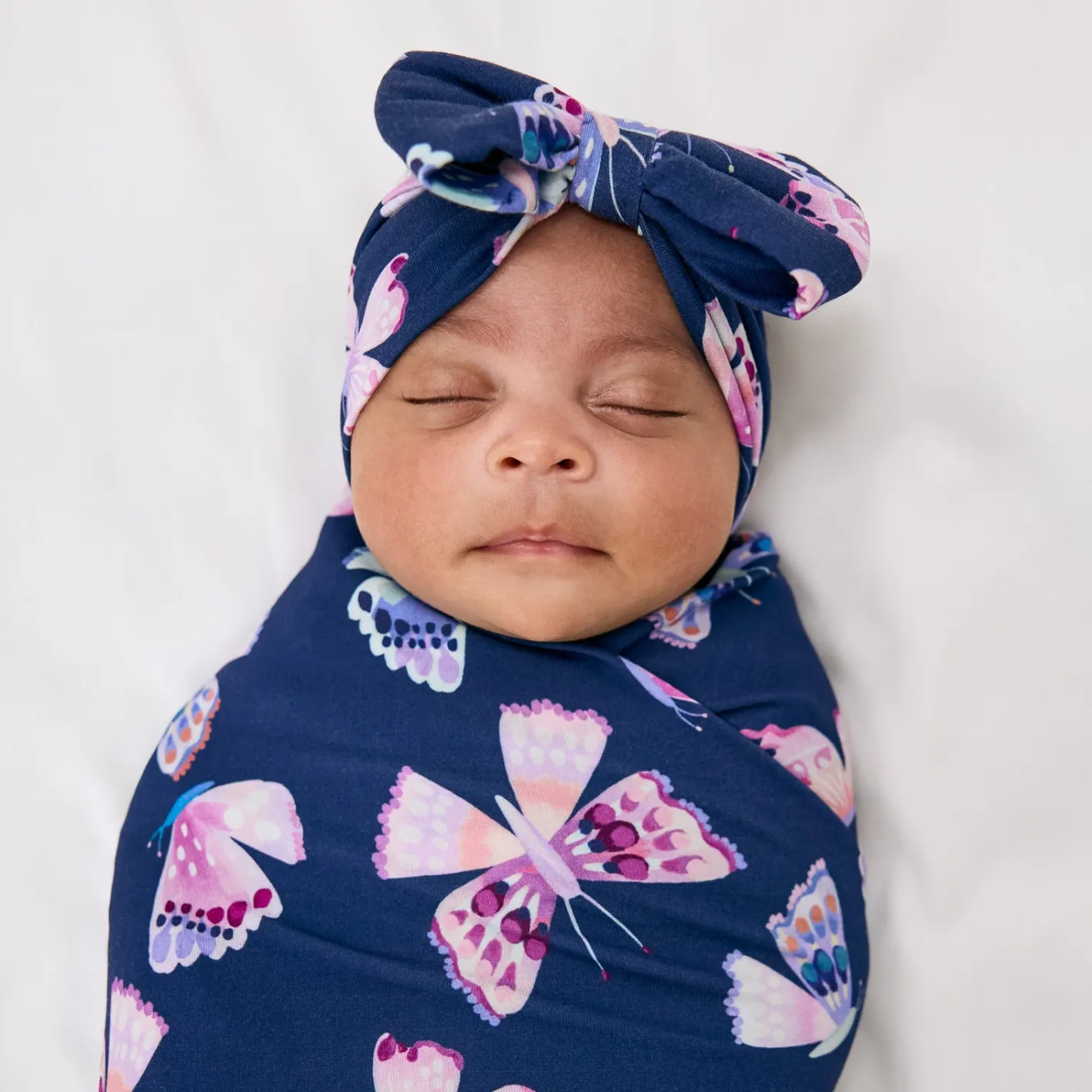 Layette|Swaddles<Little Sleepies Swaddle & Luxe Bow Headband Set Royal Butterflies