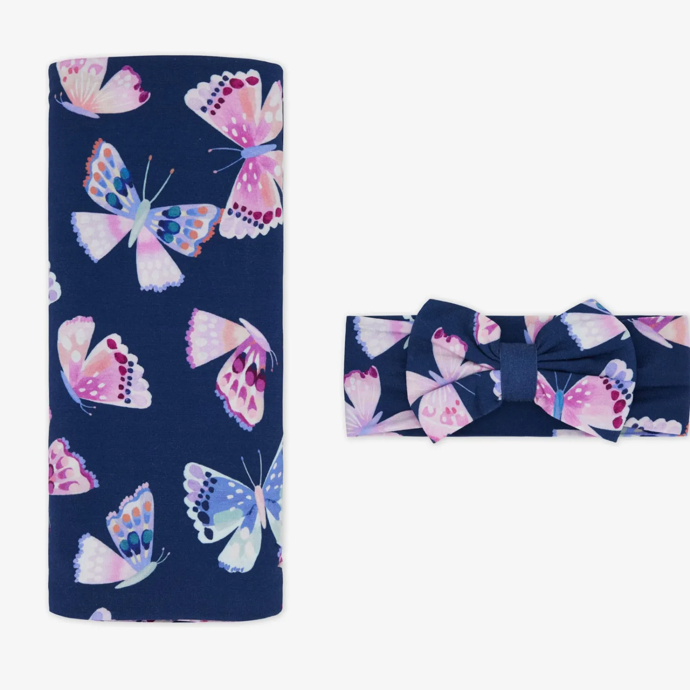 Layette|Swaddles<Little Sleepies Swaddle & Luxe Bow Headband Set Royal Butterflies