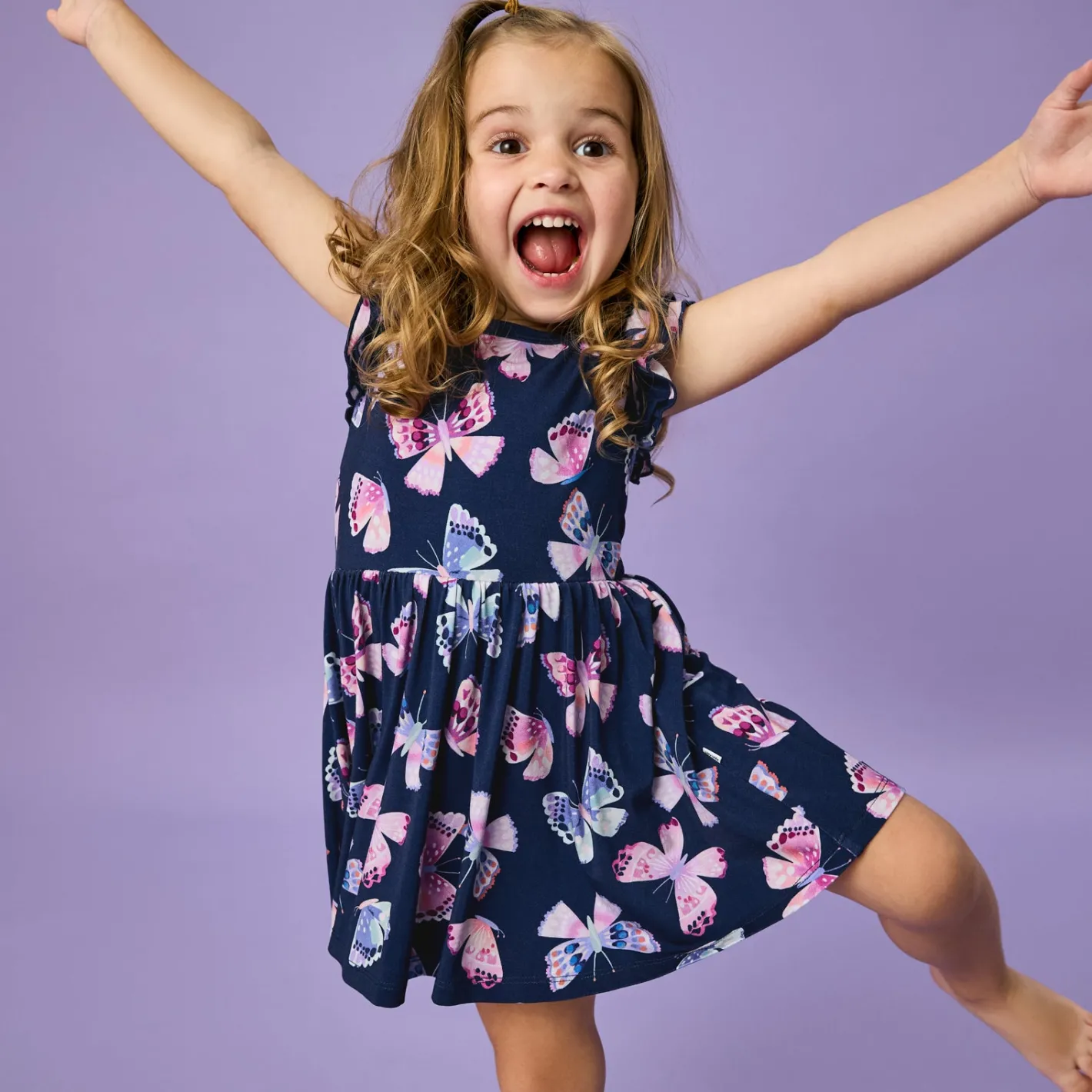 Bamboo Baby Clothes|Bodysuits<Little Sleepies Flutter Twirl Dress with Bodysuit Royal Butterflies