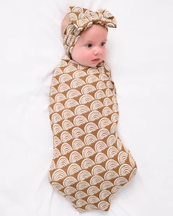 Layette|Swaddles<Little Sleepies Swaddle & Luxe Bow Headband Set Rust Rainbows