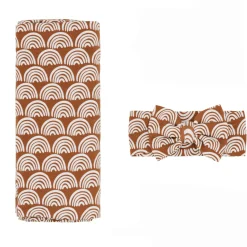 Layette|Swaddles<Little Sleepies Swaddle & Luxe Bow Headband Set Rust Rainbows