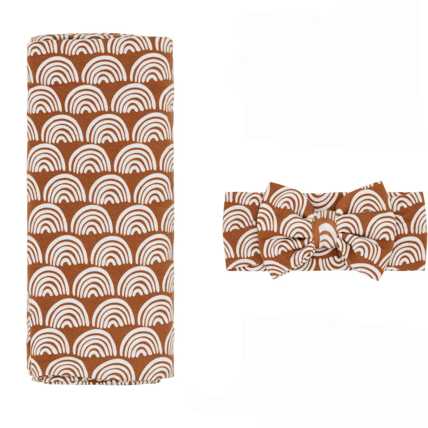 Layette|Swaddles<Little Sleepies Swaddle & Luxe Bow Headband Set Rust Rainbows