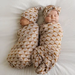 Layette|Swaddles<Little Sleepies Swaddle & Hat Set Rust Rainbows