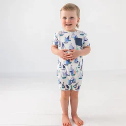 Bamboo Baby Clothes|Rompers<Little Sleepies Pocket Shorty Romper Seas The Day