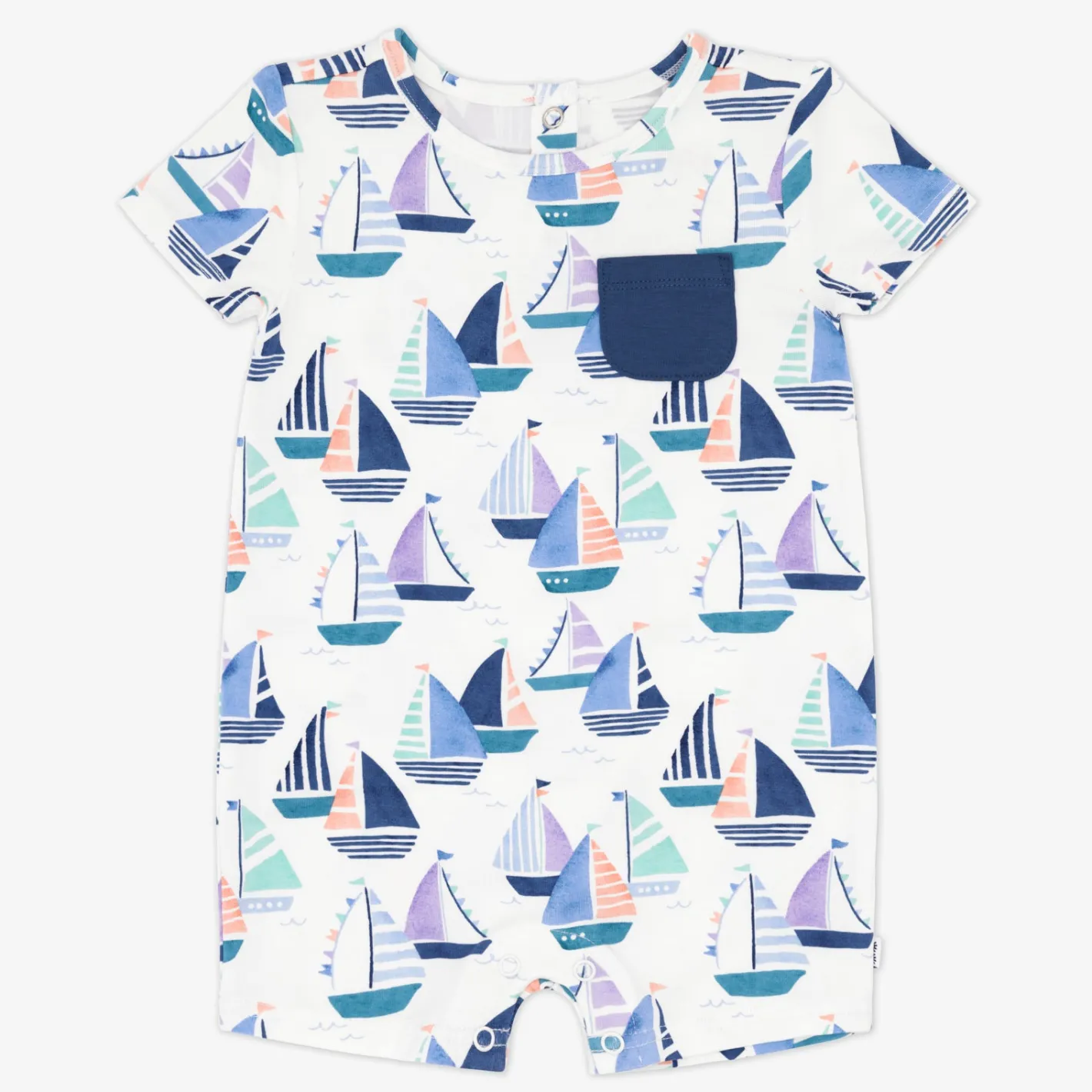 Bamboo Baby Clothes|Rompers<Little Sleepies Pocket Shorty Romper Seas The Day