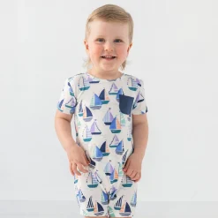 Bamboo Baby Clothes|Rompers<Little Sleepies Pocket Shorty Romper Seas The Day