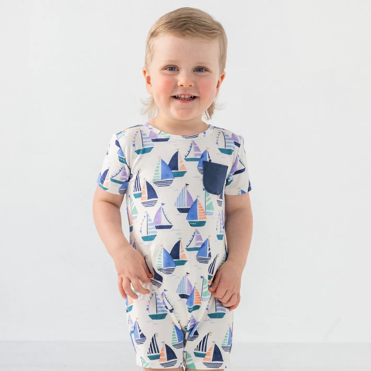 Bamboo Baby Clothes|Rompers<Little Sleepies Pocket Shorty Romper Seas The Day