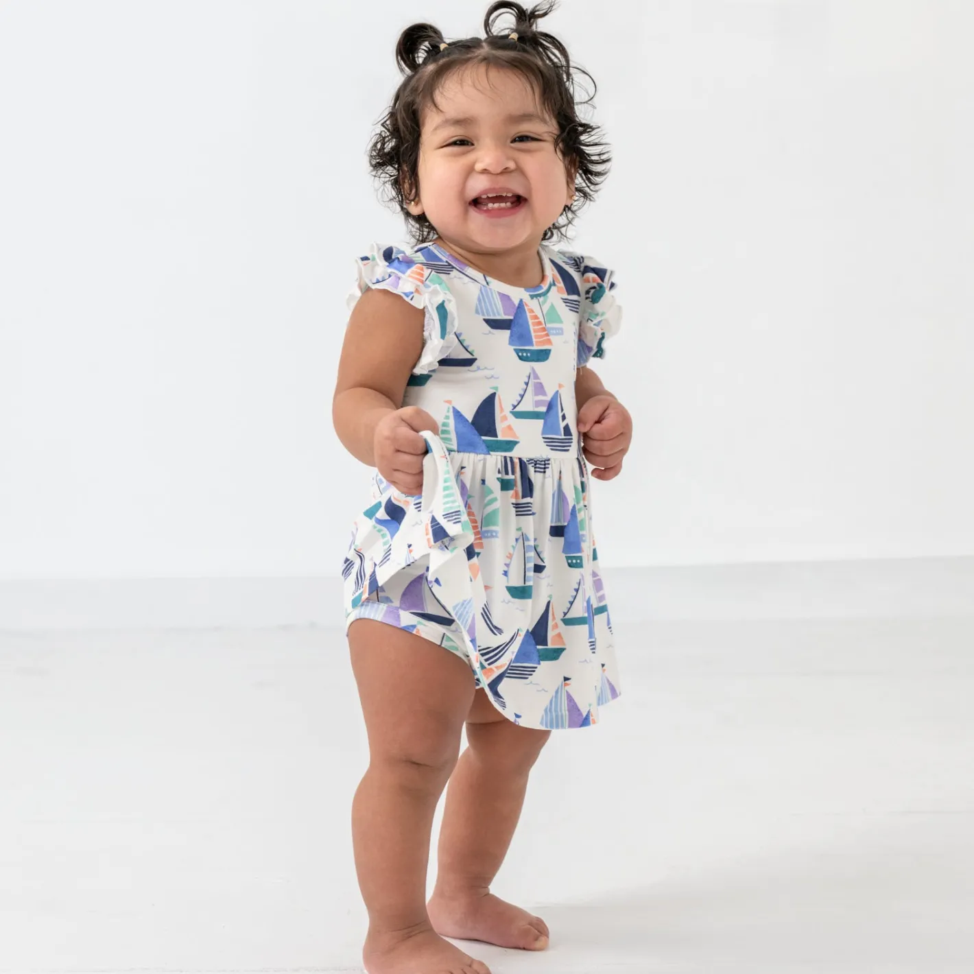 Bamboo Baby Clothes|Bodysuits<Little Sleepies Flutter Skater Dress with Bodysuit Seas The Day