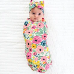 Layette|Swaddles<Little Sleepies Swaddle & Luxe Bow Headband Set Secret Garden