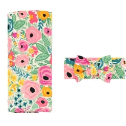 Layette|Swaddles<Little Sleepies Swaddle & Luxe Bow Headband Set Secret Garden
