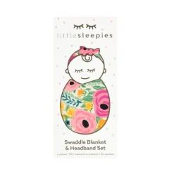 Layette|Swaddles<Little Sleepies Swaddle & Luxe Bow Headband Set Secret Garden