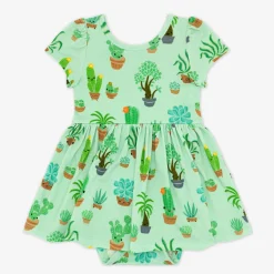 Bamboo Baby Clothes|Bodysuits<Little Sleepies Skater Dress with Bodysuit Succulent Love