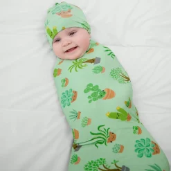 Layette|Swaddles<Little Sleepies Swaddle & Hat Set Succulent Love