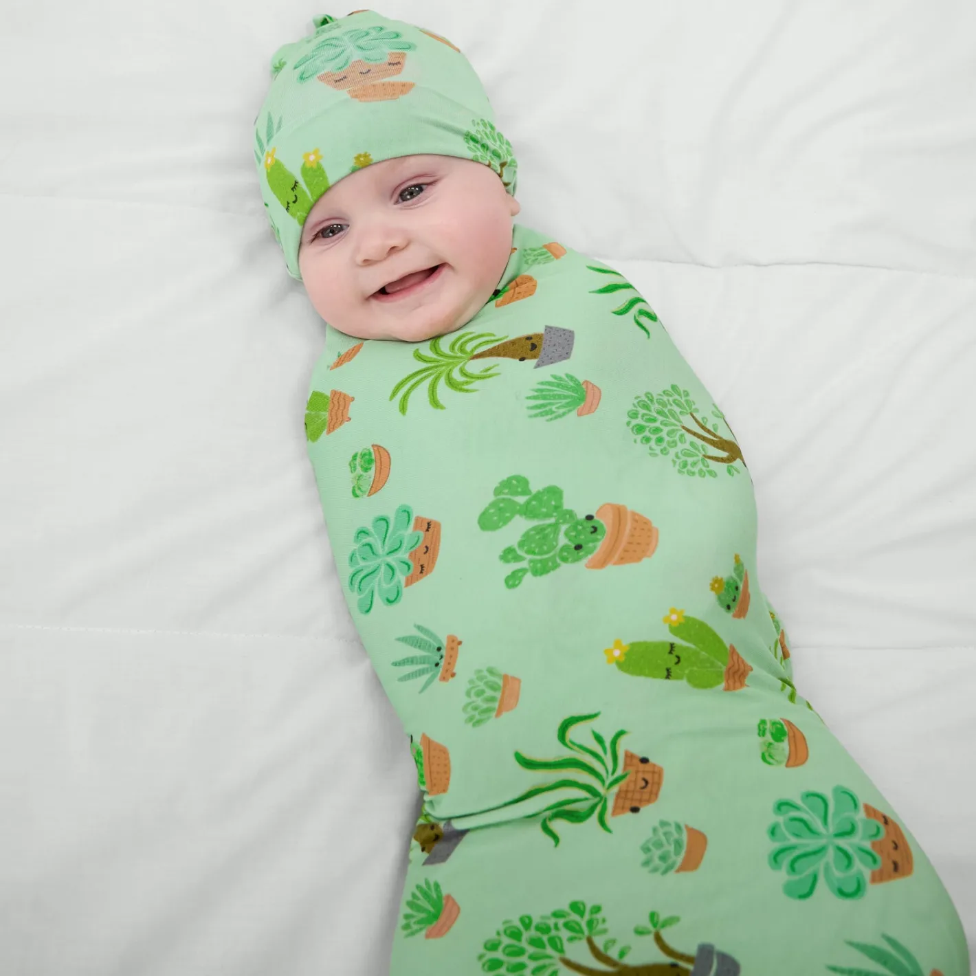 Layette|Swaddles<Little Sleepies Swaddle & Hat Set Succulent Love