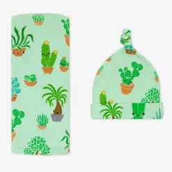 Layette|Swaddles<Little Sleepies Swaddle & Hat Set Succulent Love
