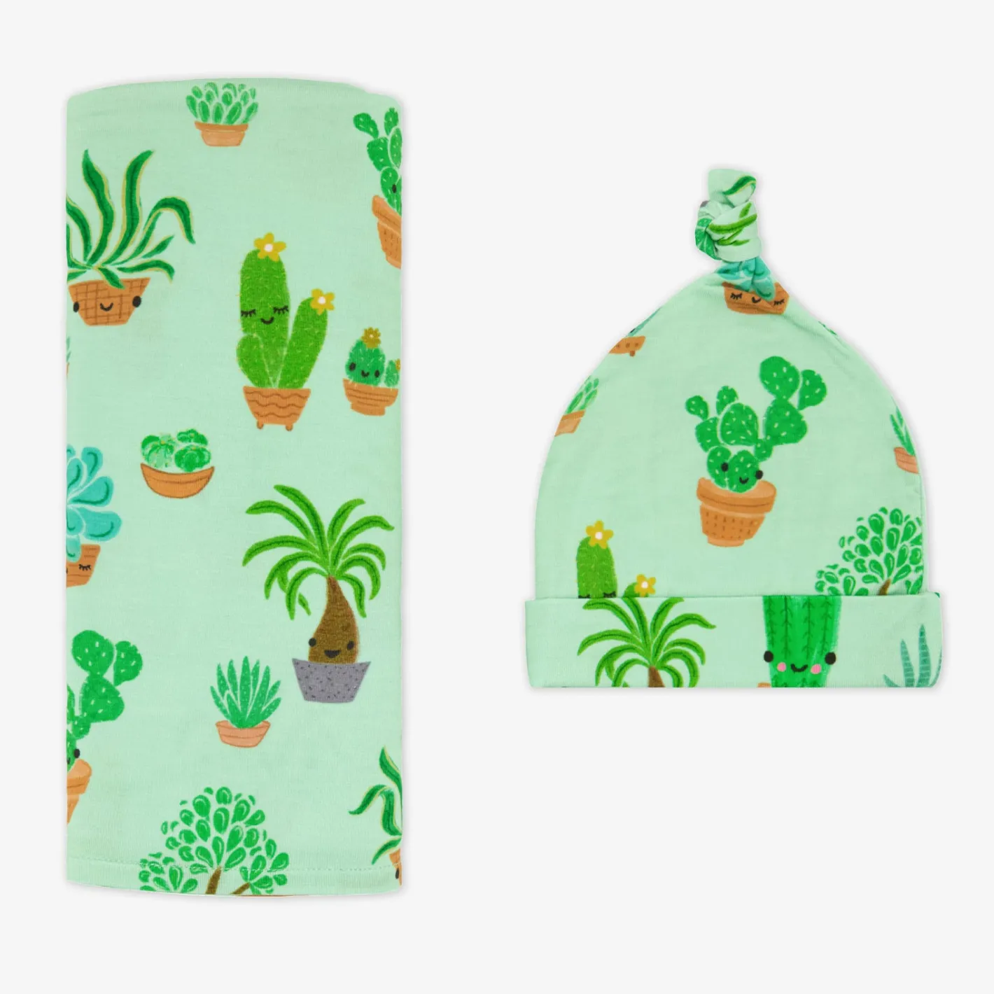 Layette|Swaddles<Little Sleepies Swaddle & Hat Set Succulent Love