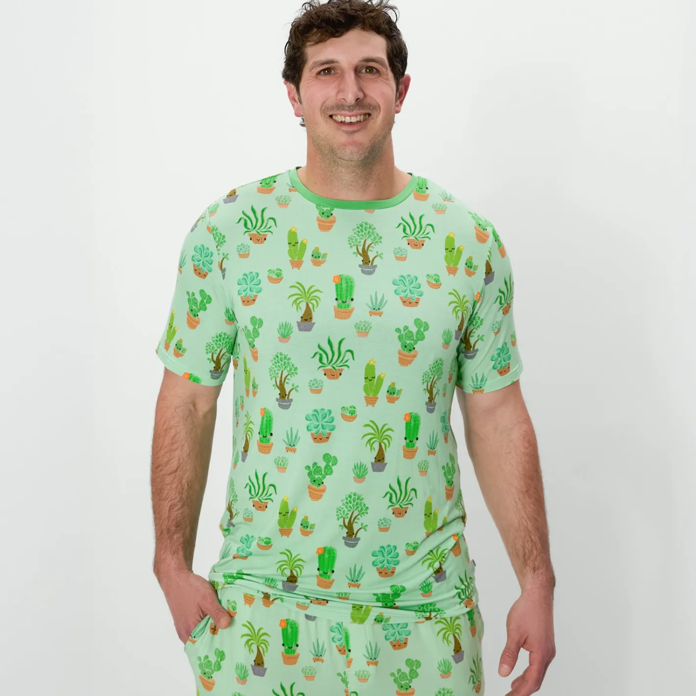 Daddy & Me|Full Family Matching<Little Sleepies Men's Short Sleeve Pajama Top Succulent Love