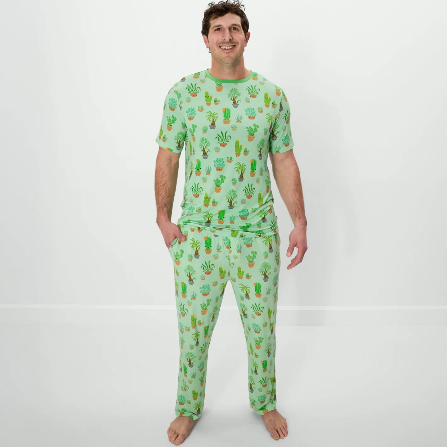Daddy & Me|Full Family Matching<Little Sleepies Men's Short Sleeve Pajama Top Succulent Love
